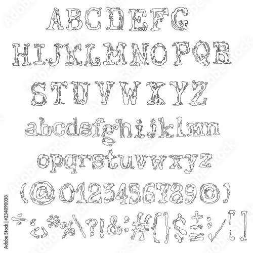 Vector old typewriter font style. Vintage font. Old grunge font