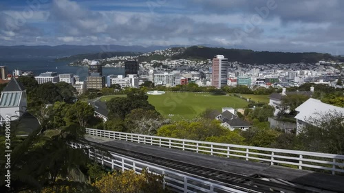 Timelapse video of famous Wellington Cable Car with view of the city centre.