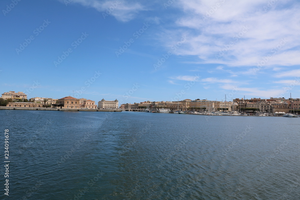 View to Ortigia Syracuse from the Mediterranean Sea, Sicily Italy View to Ortigia Syracuse from the Mediterranean Sea, Sicily Italy