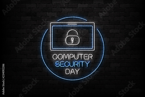 Vector realistic isolated neon sign of 30 November, Computer Security Day logo for decoration and covering on the wall background.