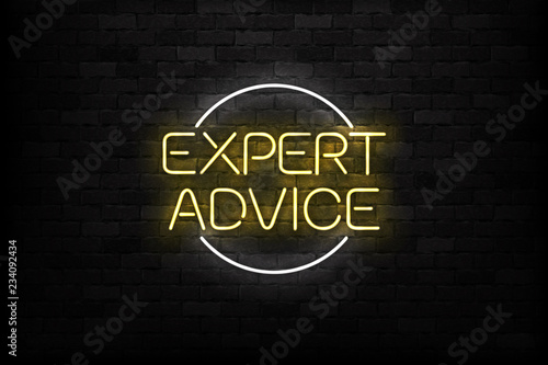 Vector realistic isolated neon sign of Expert Advice logo for decoration and covering on the wall background.