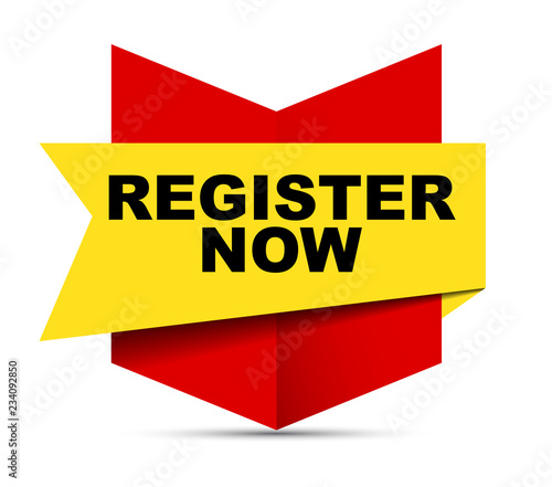 red vector banner register now