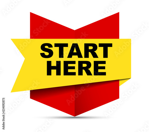 red vector banner start here