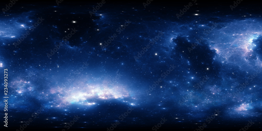 360 degree space nebula panorama, equirectangular projection, environment map. HDRI spherical panorama. Space background with nebula and stars