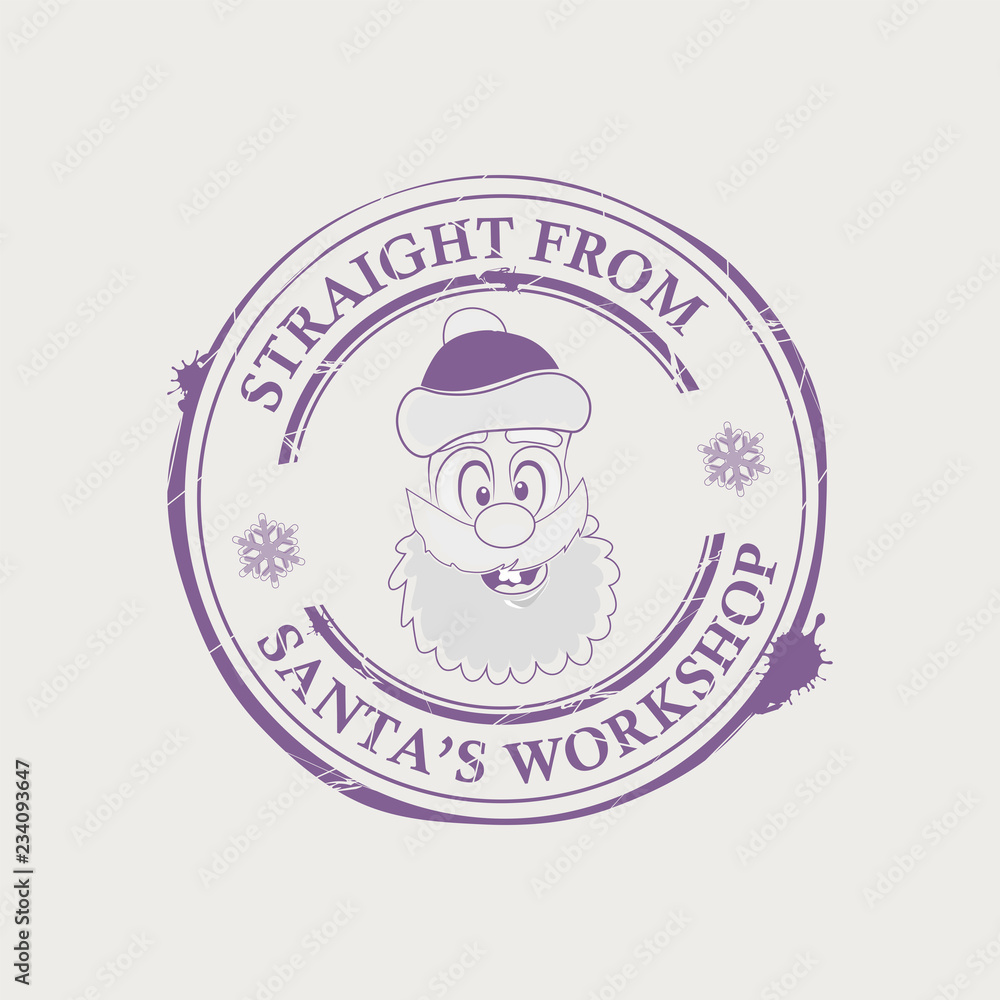 Christmas purple stamp with the silhouette of a merry Santa Claus, Christmas purple stamp with the silhouette of a merry Santa Claus,