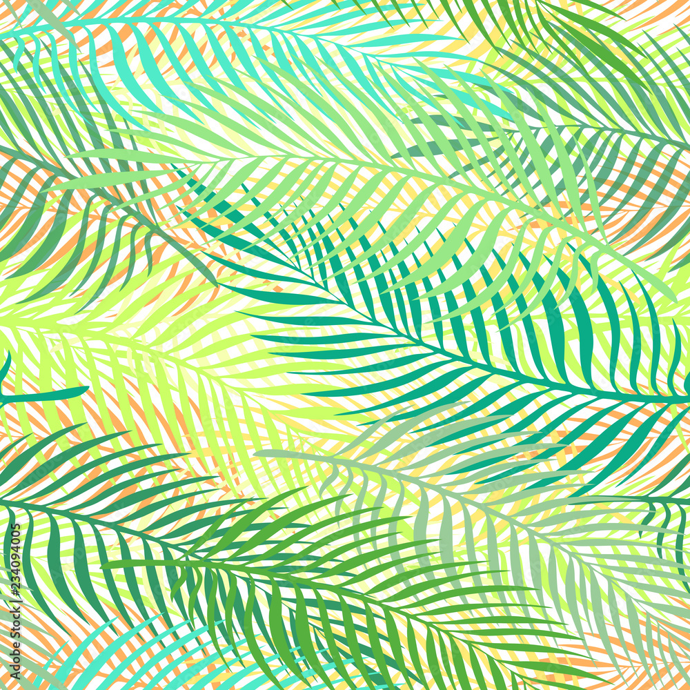 Seamless exotic palm tree leaves pattern