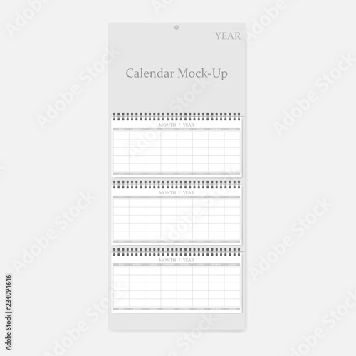3-month quarterly vertical wall calendar for any year, vector mock-up