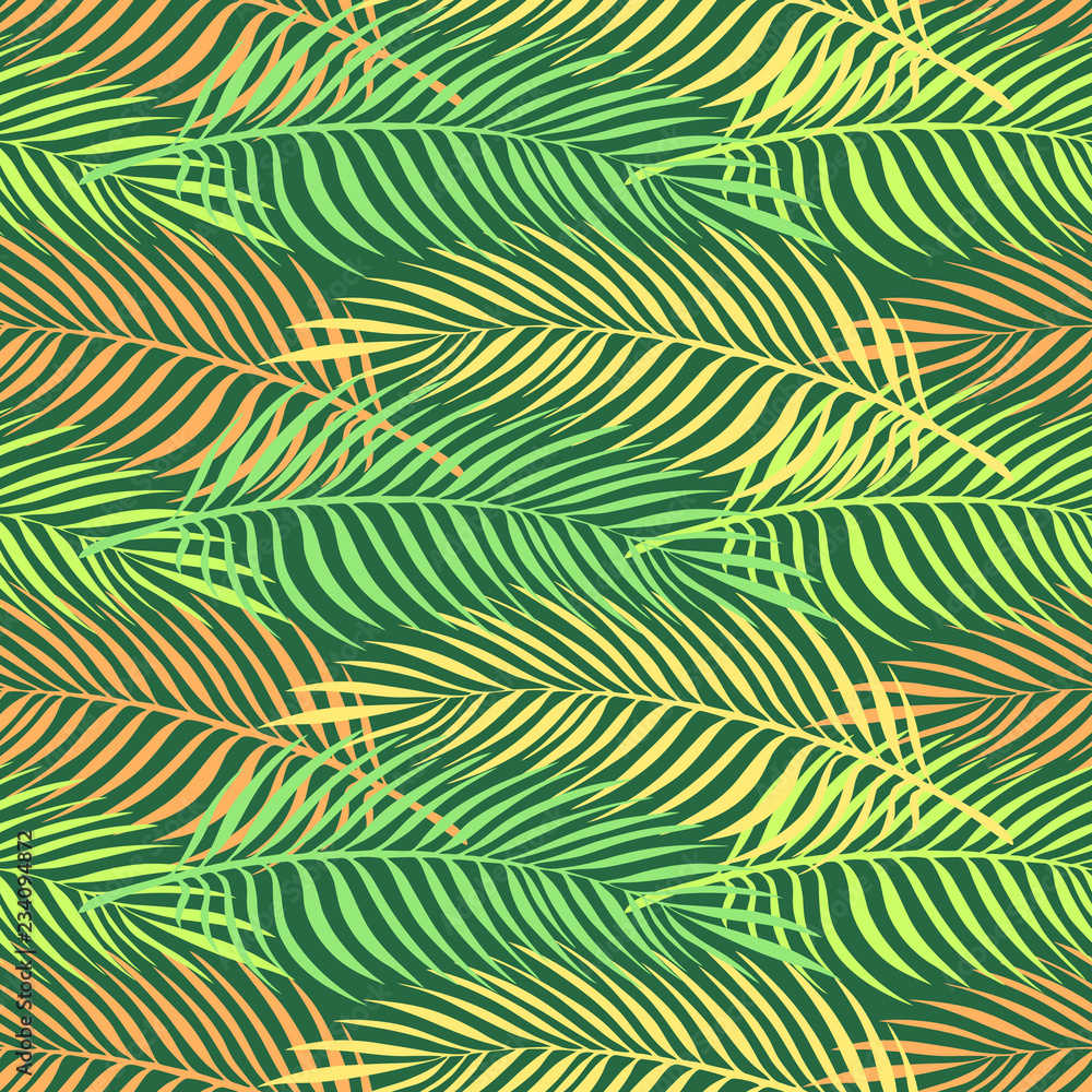 Pretty floral seamless pattern with green tropic palm leaves