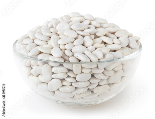 Lima beans in glass bowl isolated on white background with clipping path