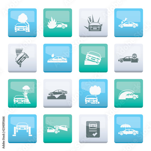 car and transportation insurance and risk icons over color background - vector icon set