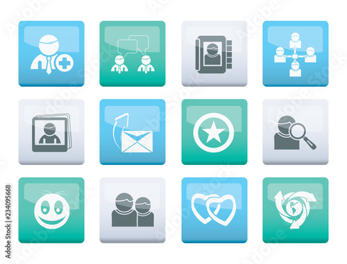 Internet Community and Social Network Icons over color background - vector icon set