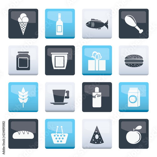 shop, food and drink icons over color background- vector icon set