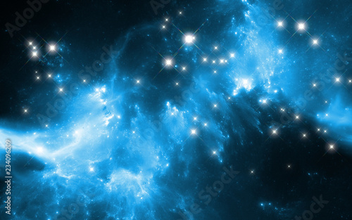 Glowing nebula in deep space. Giant interstellar cloud with stars