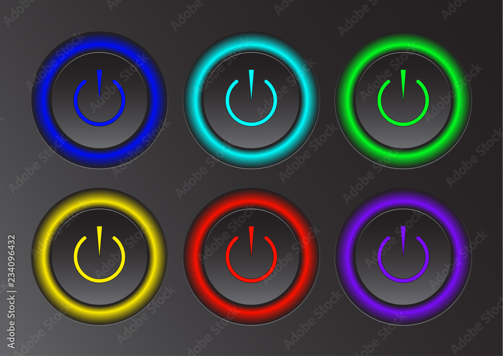 Set power icon. Vector illustration on dark background. Power button logo. Set power icon. Vector illustration on dark background. Power button logo.