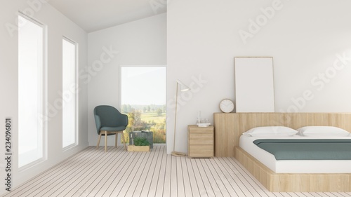 The interior minimal bedroom space in hotel and decoration background - 3D Rendering