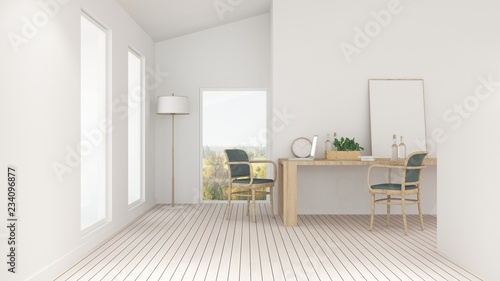 The interior minimal living space in hotel and decoration background - 3D Rendering