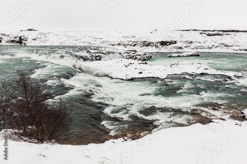 Urridafoss waterfall view during winter which located in the river Pjorsa in southwest Iceland photo