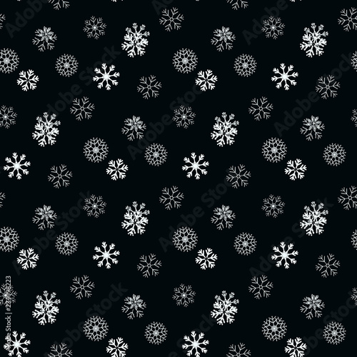 white Snowflake on black simple seamless pattern. Abstract wallpaper, wrapping decoration. Symbol of winter, Merry Christmas holiday, Happy New Year celebration Vector illustration.