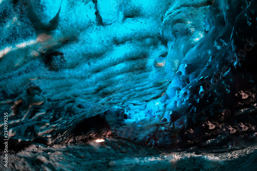 Blue ice cave view during winter in Jokulsarlon, Iceland