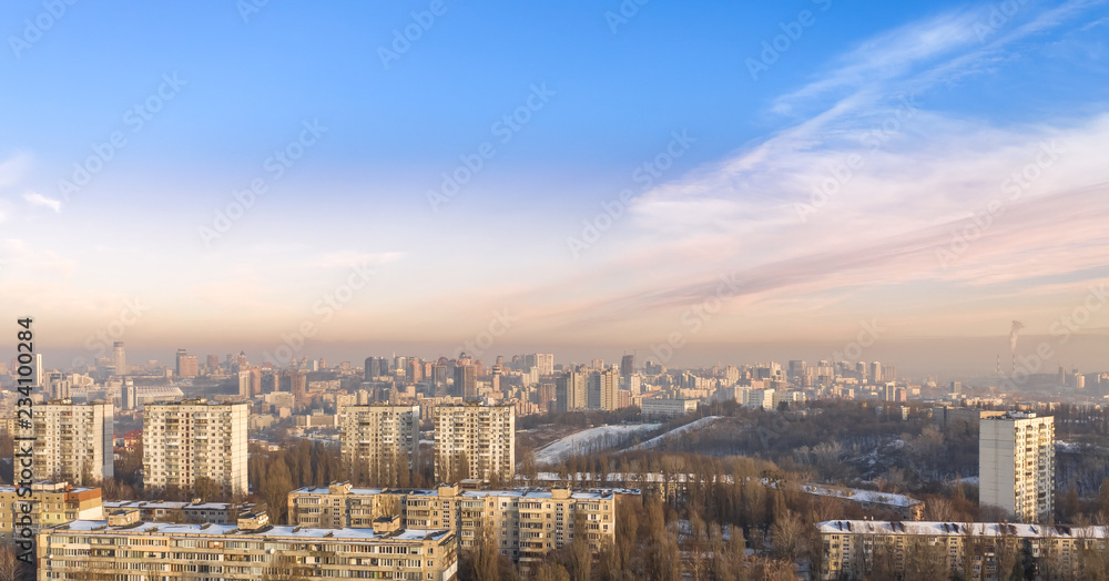 Aerial photo from flying drone of a Kiev city. Ukraine. 