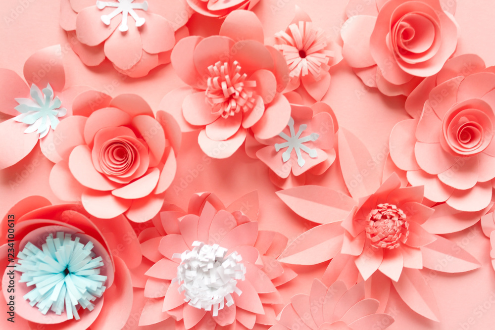 pink paper flowers on the pink background pink paper flowers on the pink background