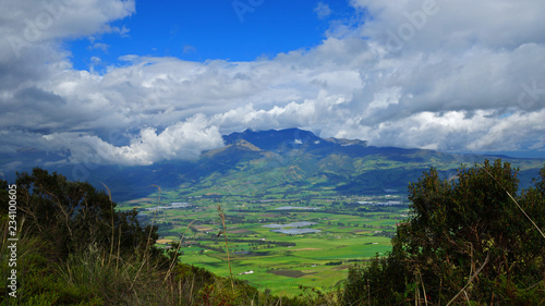 View of fields planted in the Ecuadorian mountains near the Pasochoa volcano