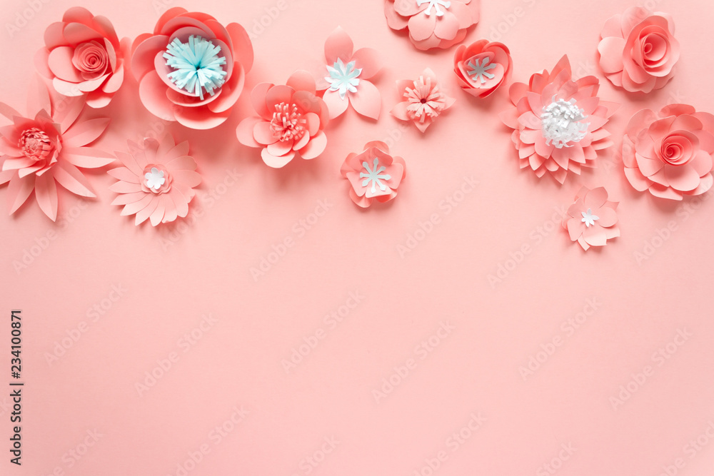 pink paper flowers on the pink background pink paper flowers on the pink background