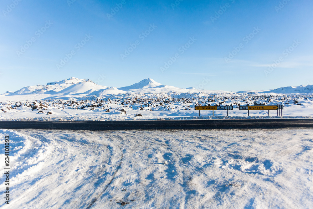 Small town of Stykkisholmur winter view which is a town situated in the western part of Iceland, in the northern part of the Snaefellsnes peninsula