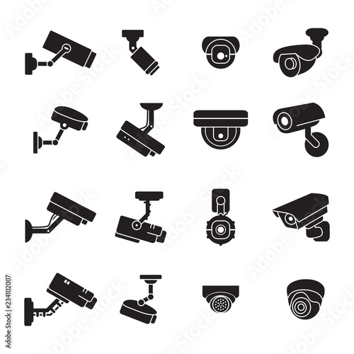 Video surveillance camera icon set. Vector.