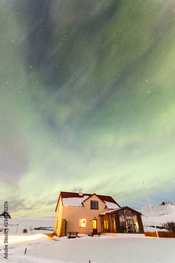 Aurora Borealis or better known as The Northern Lights for background view in Iceland, Snaefellsnesvegur during winter Aurora Borealis or better known as The Northern Lights for background view in Iceland, Snaefellsnesvegur during winter