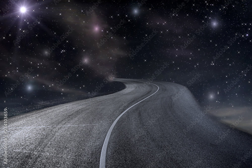 Fototapeta premium road star nebula sky background
