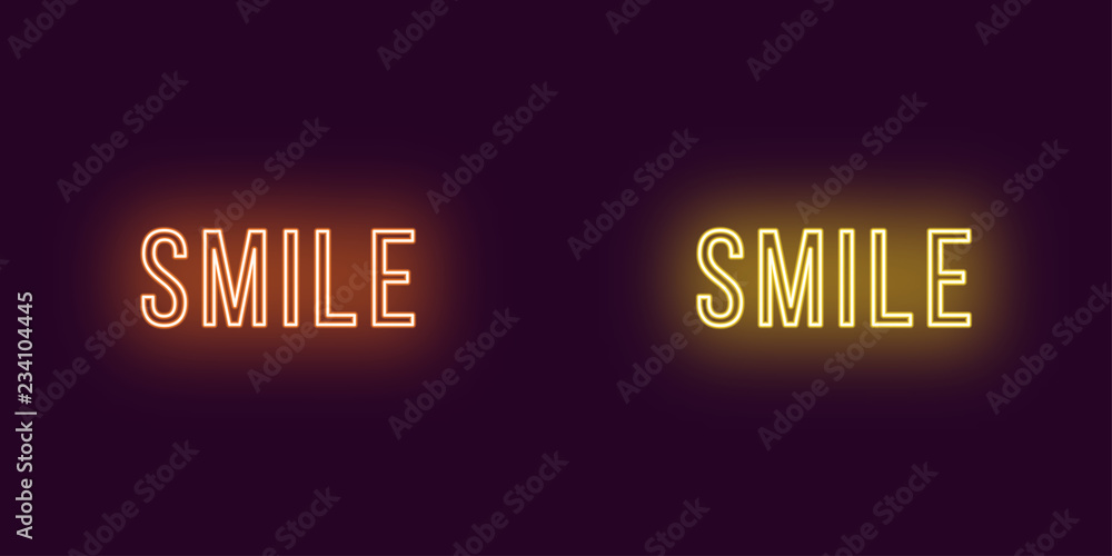 Inscription of Smile in neon style. Vector Text Inscription of Smile in neon style. Vector Text