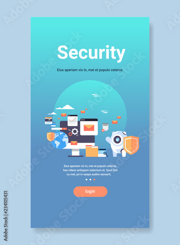 modern robot hold shield network internet security database privacy information protection artificial intelligence concept vertical flat copy space vector illustration