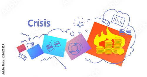 business financial crisis concept credit debt bankruptcy concept sketch doodle horizontal isolated flat vector illustration