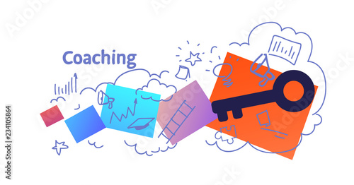 business training corporate coaching concept sketch doodle horizontal isolated flat vector illustration