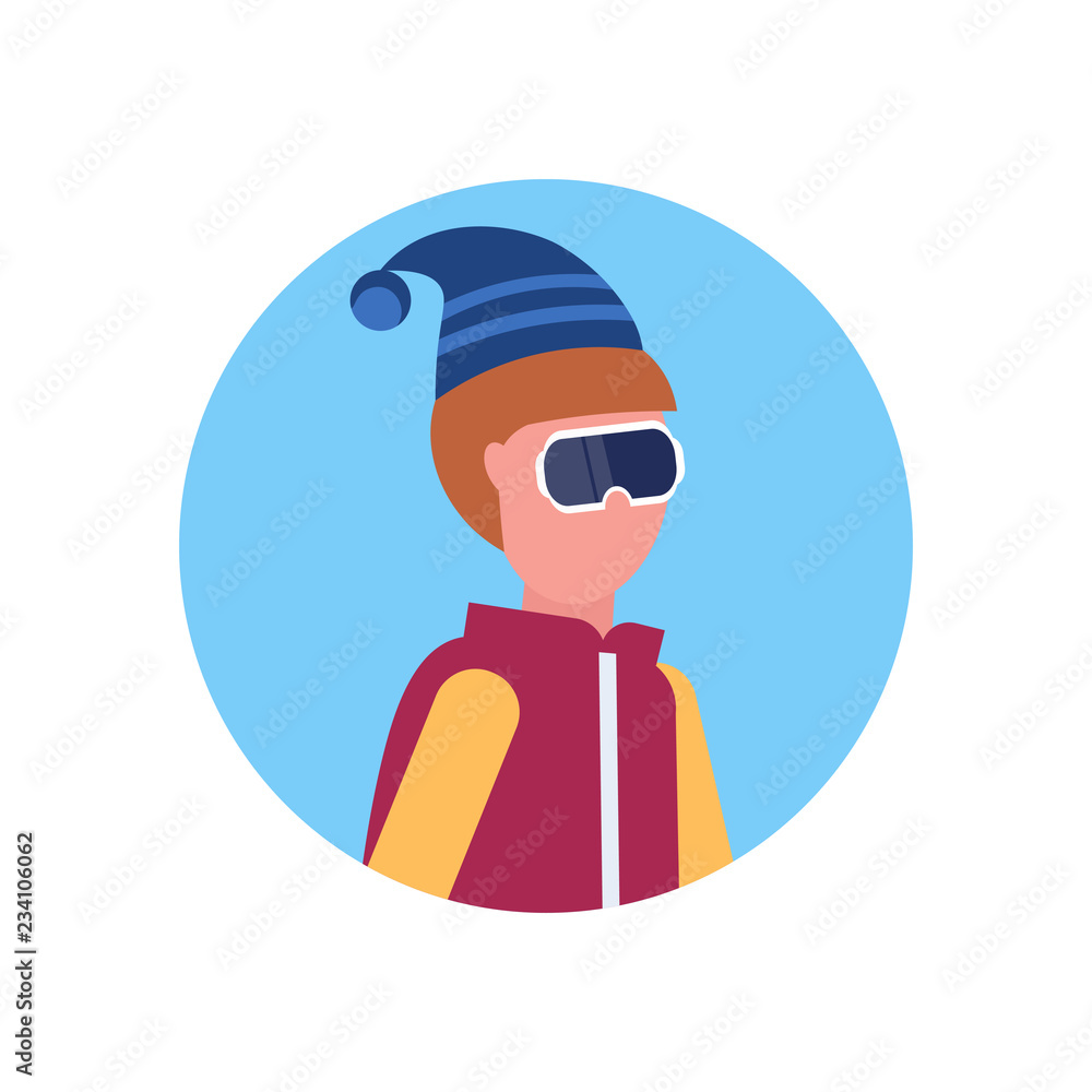 man face avatar profile wearing ski goggles male cartoon character portrait isolated vector illustration
