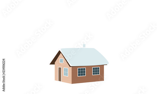 Christmas time. Winter house, shack, hut, cabin, shack, shanty, cot, cottage, snow capped, window