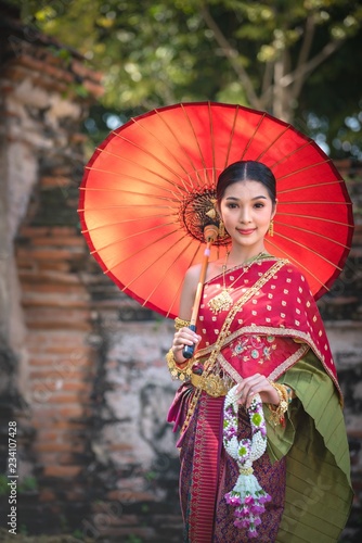 Asia woman in Thai dress traditional