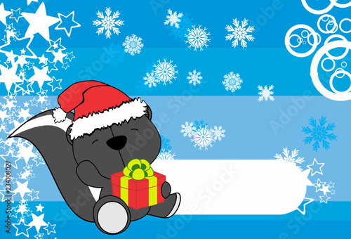 cute baby skunk cartoon xmas background card in vector format