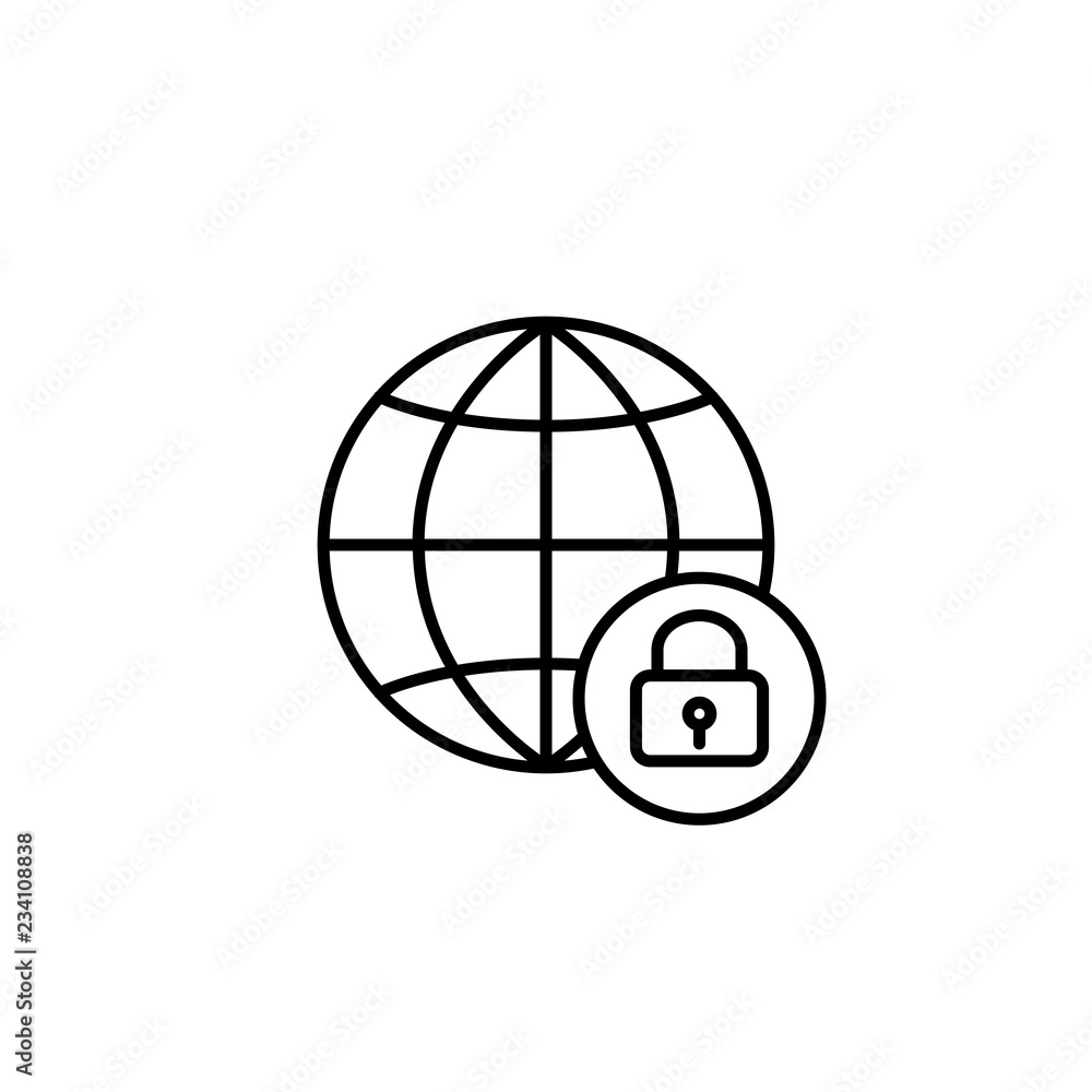 global network security line black icon on white background global network security line black icon on white background