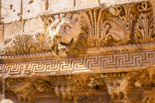 Carved decors of ancient Heliopolis. Baalbek, Bekaa Valley, Lebanon.