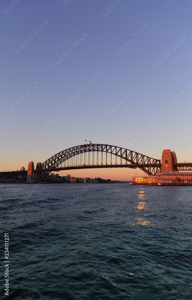 Sydney harbour bridge at sunset, Sydney, NSW, Australia
