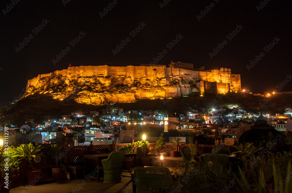 Night view of the fort Mehrangarh of Jodhpur