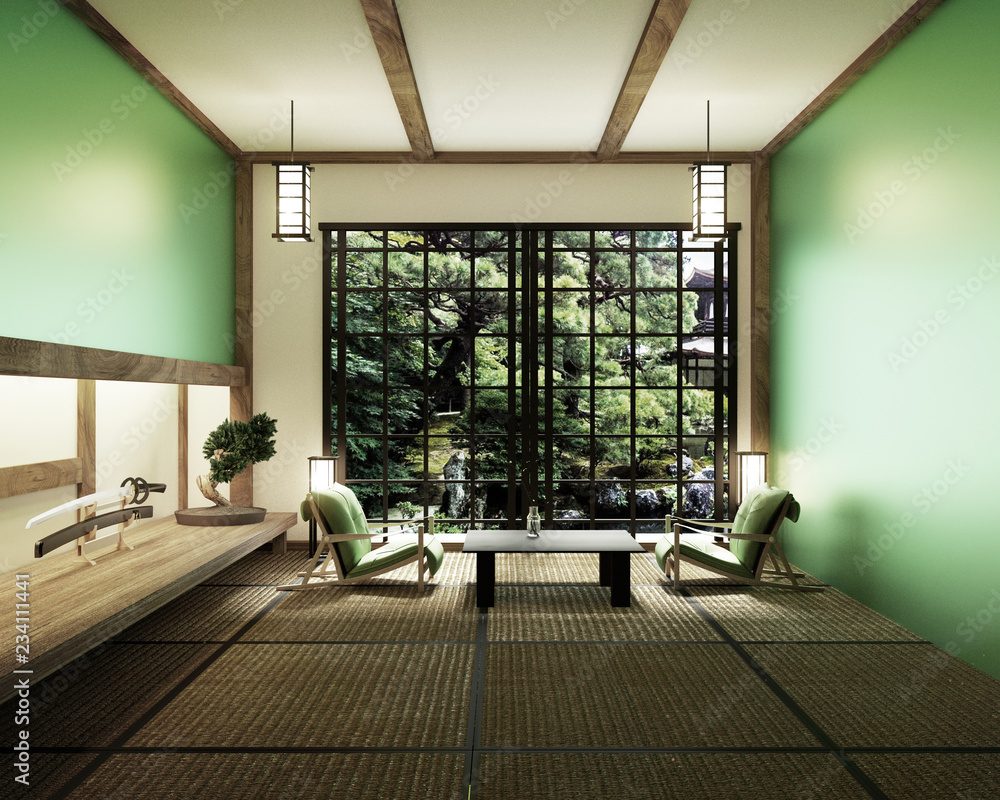 interior design,modern living room with table katana sword lamp ...