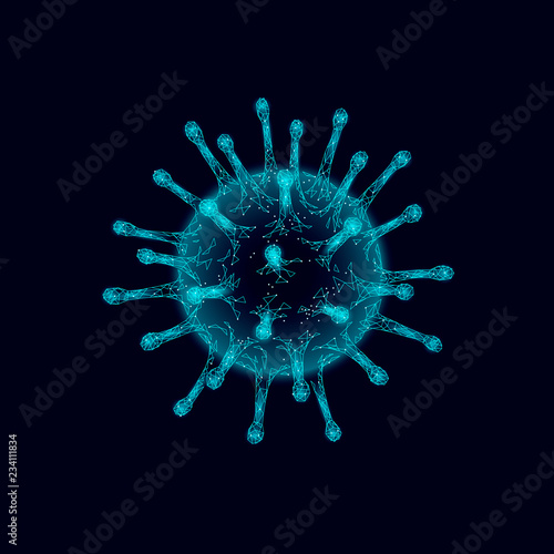 3d viral cell low poly. Polygonal triangle infection chronic disease Hepatitis virus, influenza flu, cell infect organism, aids. Abstract medicine science healthcare vector illustration.