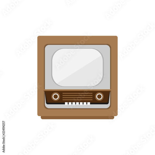 Retro old vintage television flat design isolated on white background