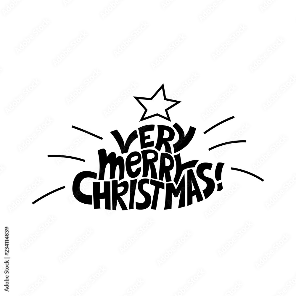 Merry Christmas Lettering Design . Vector illustration. Handwritten A very Merry Christmas
