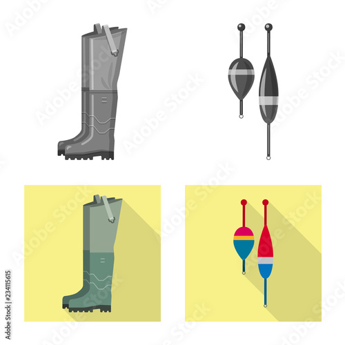 Vector design of fish and fishing sign. Collection of fish and equipment vector icon for stock.
