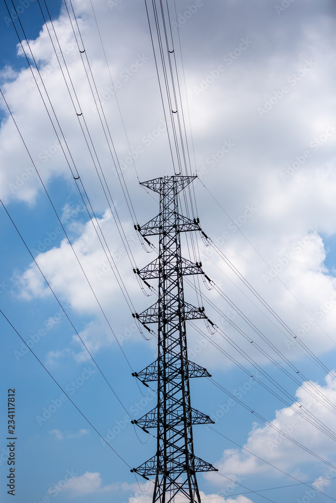 Electricity pylon on blue sky