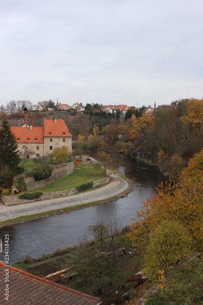 Fototapeta premium View to Vltava river in Cesky Krumlov, Czech republic